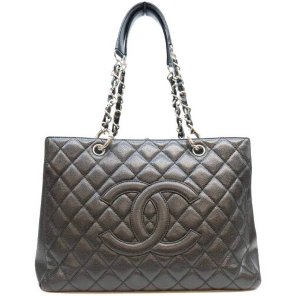 CHANEL A50995 Caviar GST Tote Bag, Black with Silver Hardware, Women's